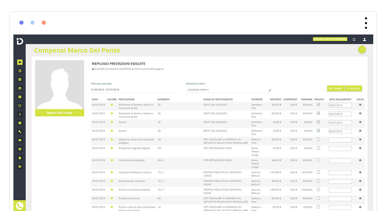 Scheda compensi con il software gestionale per studi dentistici - Dental Opera