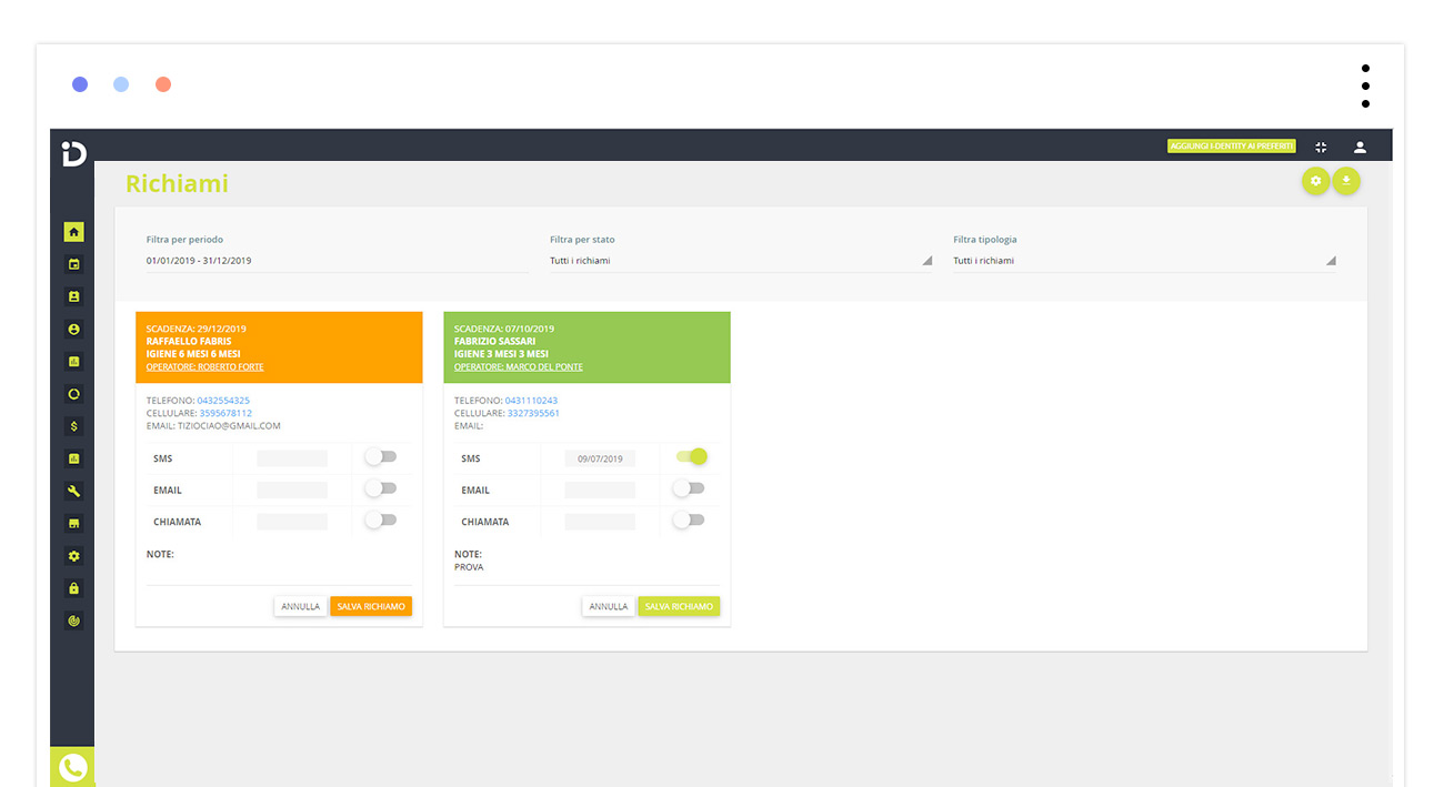 Gestione richiami sul software per studi dentistici DentalOpera