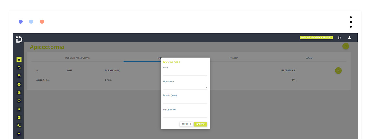 Sezione fasi del gestionale odontoiatrico DentalOpera