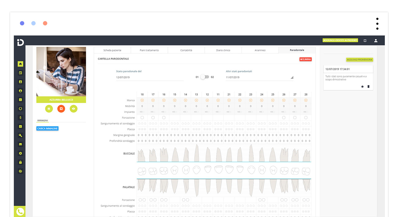 cartella parodontale del gestionale odontoiatrico