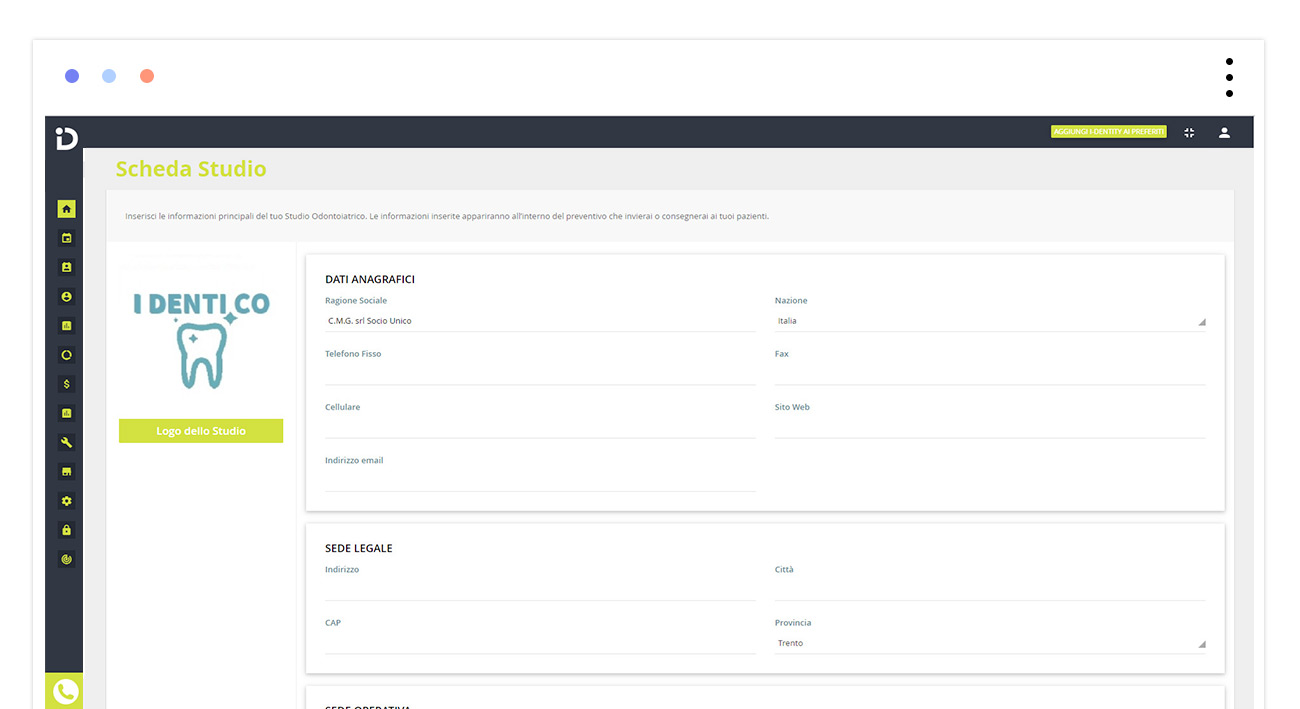 Impostare i dati dello studio dentistico