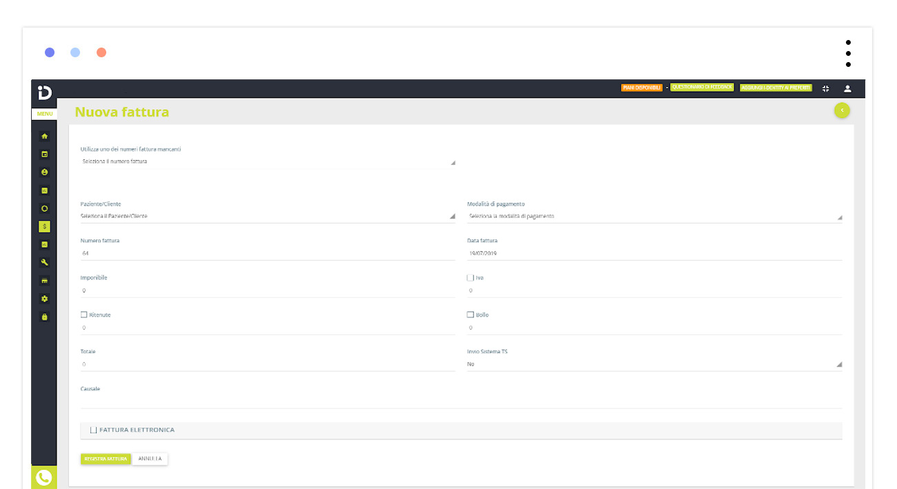 Nuova fattura con il software gestionale per studi dentistici - Dental Opera