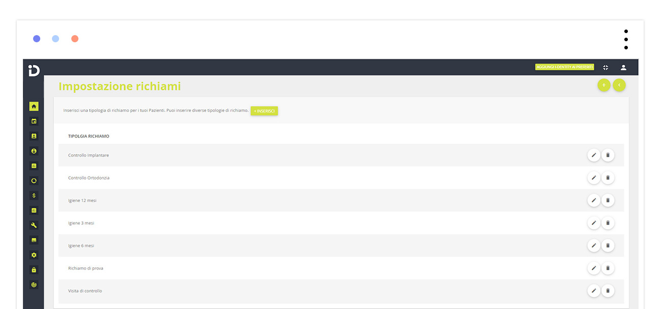 Tipologia richiami sul software per studi dentistici DentalOpera