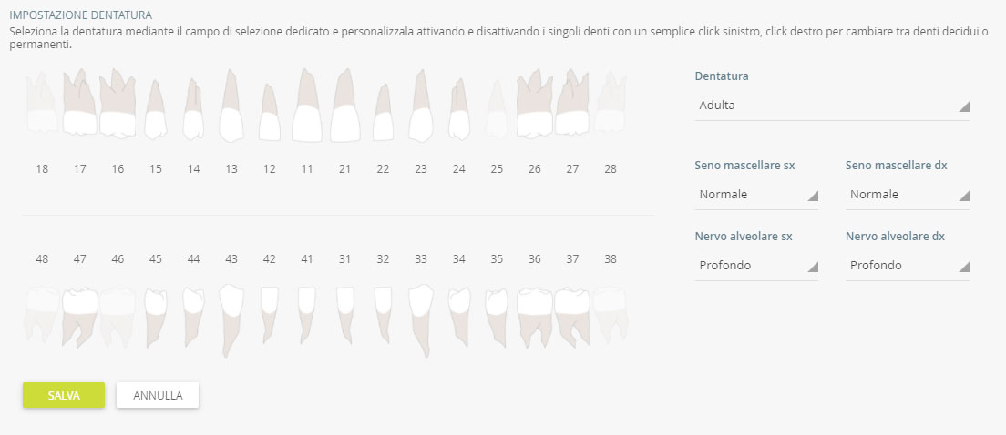 impostare la dentatura sul software per studi dentistici DentalOpera